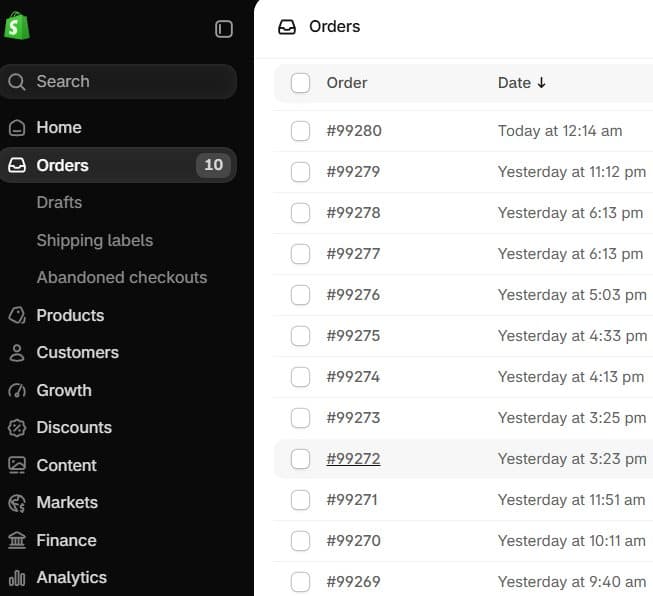 The new Shopify admin with a dark side menu and the search box sitting at the top of that menu
